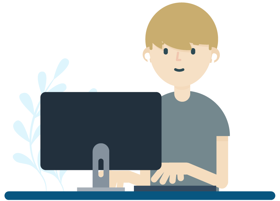 Illustration of a young adult using a computer to research a trial